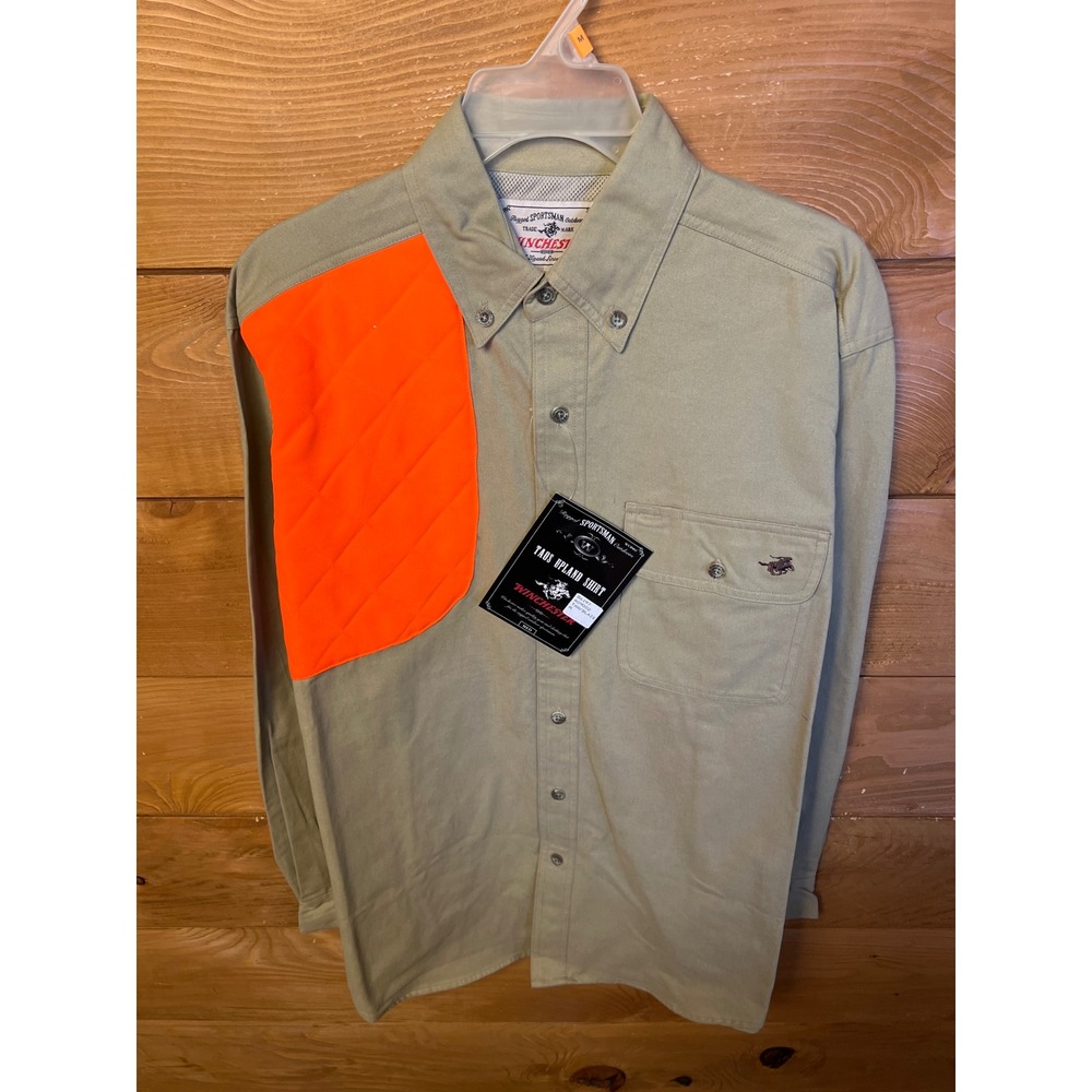 Winchester Men Taos Upland Shooting Shirt Long Sleeve Button Down Khaki Orange M